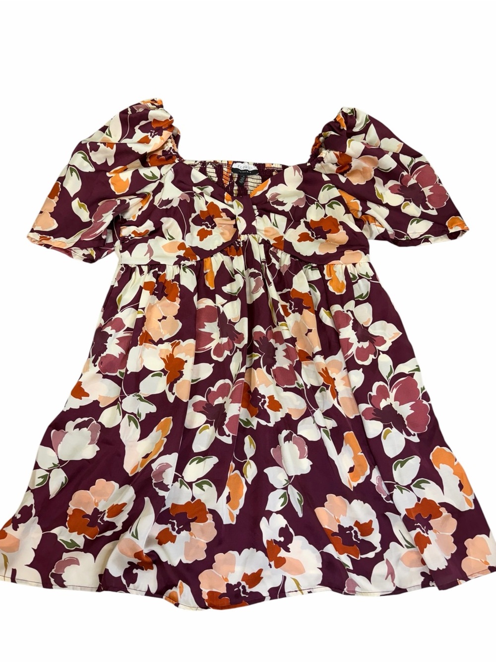 Eloquii Burgundy Floral Puff-Sleeve Dress